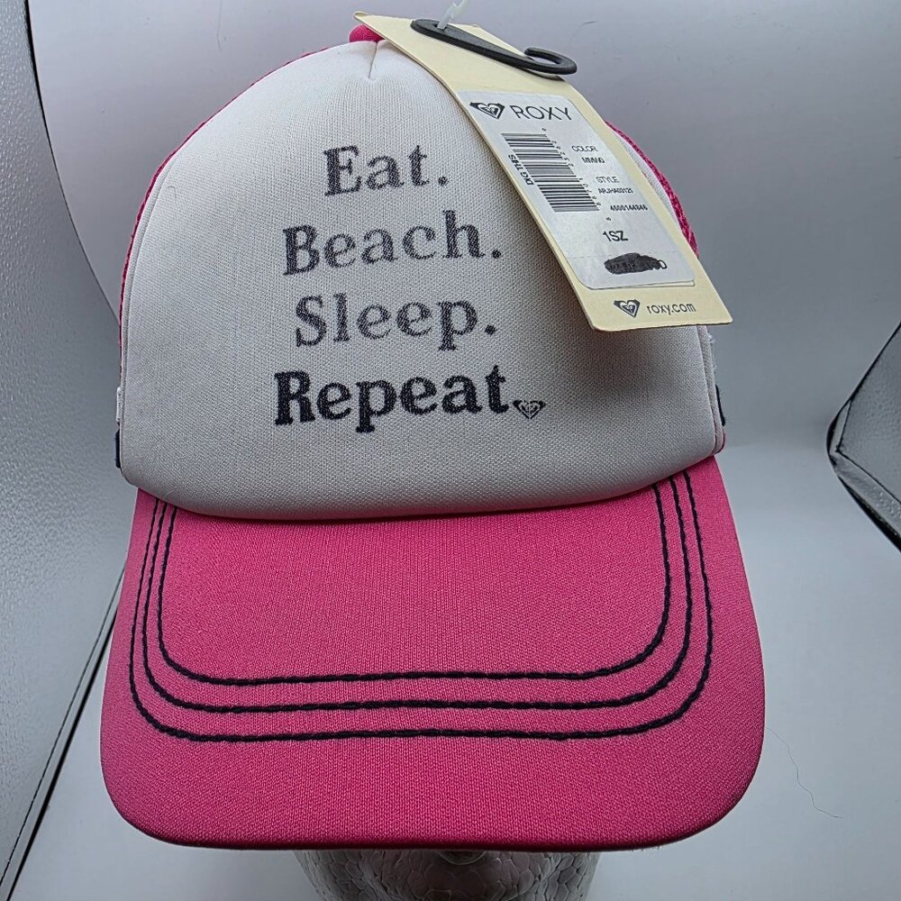 Roxy Eat Beach Sleep Repeat Womens Pink White Trucker Hat Outdoors Summer